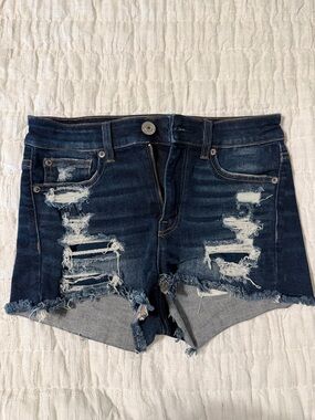 American Eagle Outfitters Dark Blue Distressed Denim Shorts